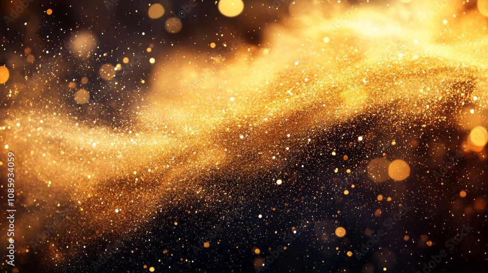 Aufkleber a shimmering wave of golden particles creating a magical and ethereal effect against a dark backgrou