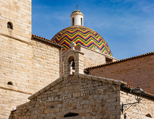 Olbia, Italy - Detailed view of the dome of the Church of St. Paul the Apostle (Chiesa di San Paolo Apostolo) in the historic old town of Olbia