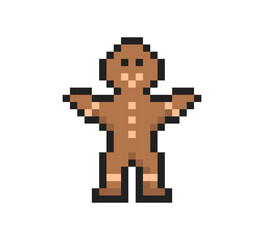 Cookie man 8-bit icon, gingerbread man pixel art item.