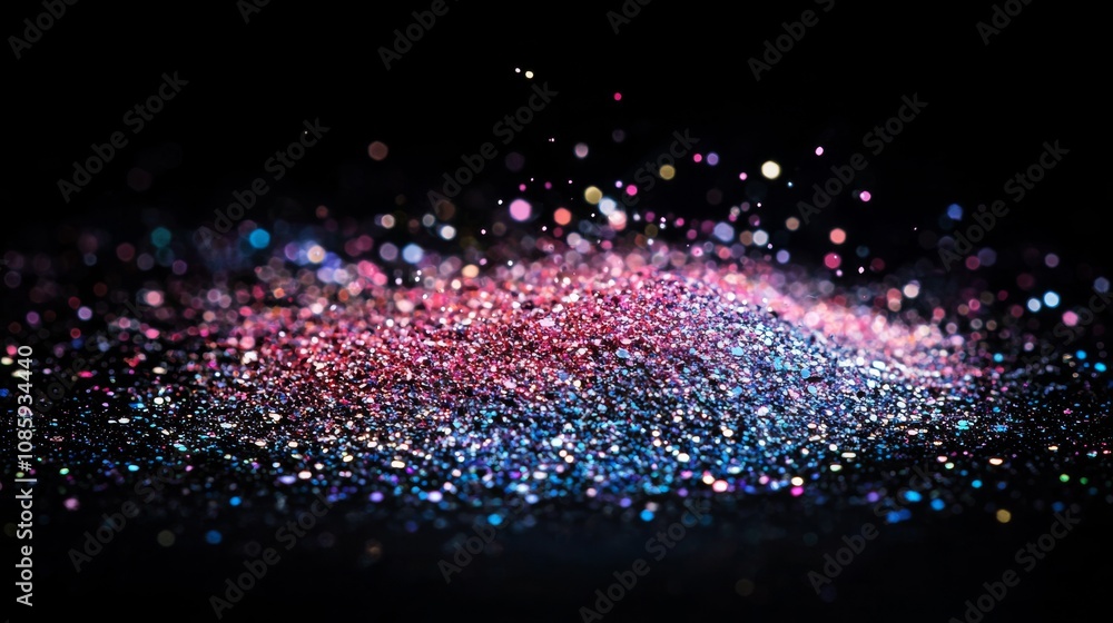 Poster a vibrant swirl of colorful glitter sparkles against a dark background, creating a magical and encha
