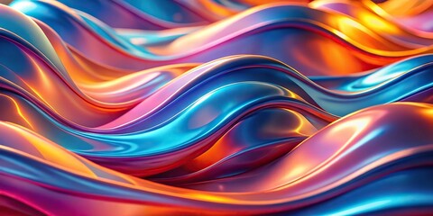 Obraz premium Colorful pastel blue pink and orange gradient background with abstract liquid metal waves Macro