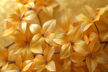 Obraz premium Golden Floral Arrangement with Metallic Leaves and Blossoms for Elegant Decor