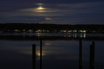 Night Sky Over the Niantic River City Lights Reflecting on the Water