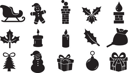 Vector set of christmas icons set silhouette