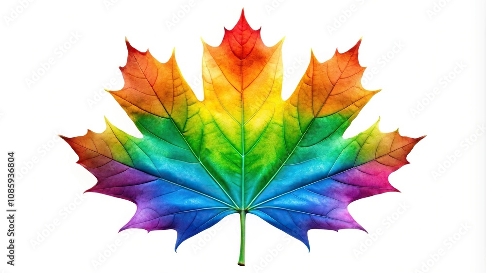 Wall mural colorful rainbow maple leaf created using symmetrical design