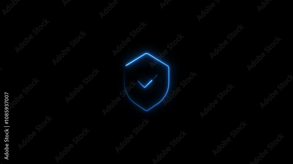 Aufkleber neon security shield with check mark animation. neon check mark icon on black background.