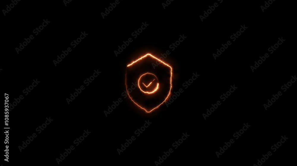 Aufkleber neon security shield with check mark animation. neon check mark icon on black background.