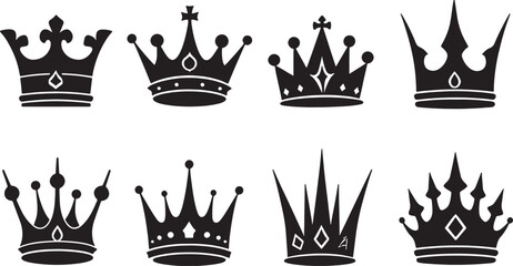 Vector set of crowns silhouette and white background