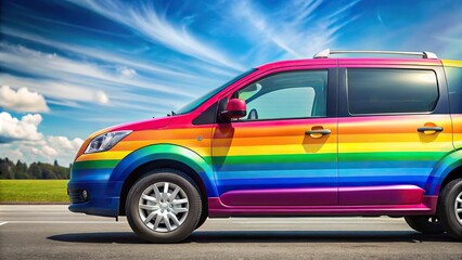 Fototapeta premium Colorful rainbow vehicle with blurred background