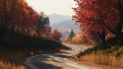 Obraz premium Winding Road Through Autumn Foliage