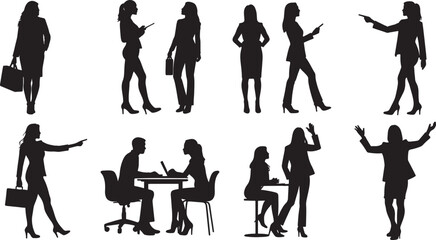 Vector business people silhouettes set and white background