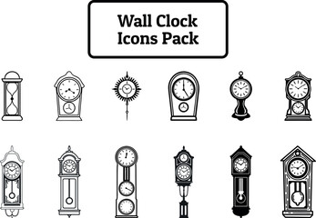 Wall Clock Icons Pack, Silhouette Design