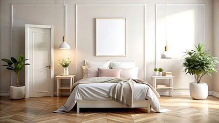 Mock up poster, wall in luxury modern living room interior, 3d render