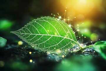 Natures photosynthesis and quantum biology are represented in a green leaf
