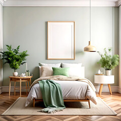 Mock up poster, wall in luxury modern living room interior, 3d render