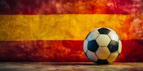 Fototapeta premium Soccer Ball on Spanish Flag Background
