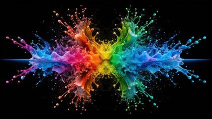 Colorful splash isolated on black background, symmetrical