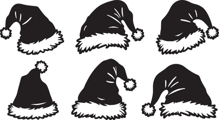Vector silhouette Santa hat icon set