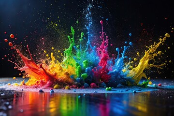 Colorful splashes contrasting with black background