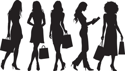 Vector shopping girls silhouettes