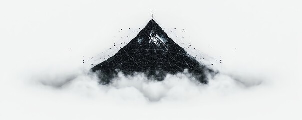 Majestic mountain peak emerging through misty clouds, symbolizing serenity and grandeur.