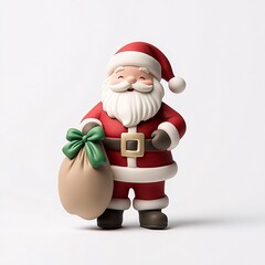 Obraz premium A Santa Claus figurine carrying a gift sack, wearing a traditional red and white outfit on a white background