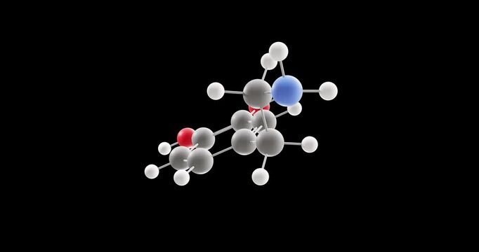 Dopamine molecule, rotating 3D model of neuromodulatory molecule, looped video on a black background