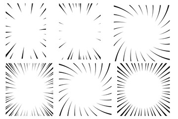 radial lines for comic books manga or anime speed lines, zoom and motion effects, Comic book speed horizontal line cover speed texture action ray explosion hero drawing cartoon set