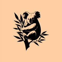 vector animal illustration, logo, silhouette with a koala on a wooden branch © My