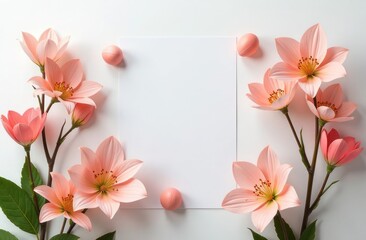 Minimal floral frame with soft pink blooms and blank white space