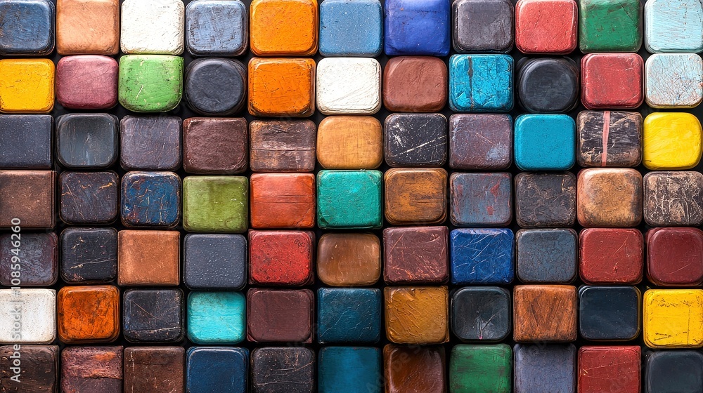 Poster colorful square blocks arranged in a grid pattern, ideal for backgrounds and artistic designs.