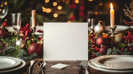 Blank Christmas card mockup, holiday dinner theme
