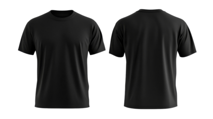 Black classic t-shirt front and back transparent background