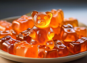 orange gummy bears on a plate