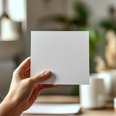 hand holds up a blank paper