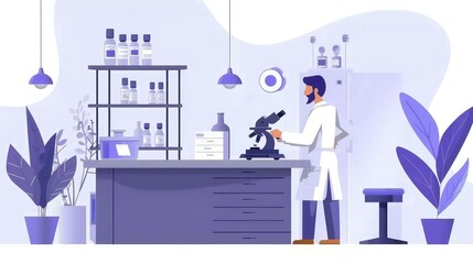 Scientist in a lab coat analyzing samples at a modern research laboratory during the day