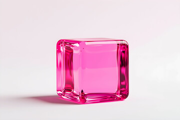 Vibrant Pink Acrylic Cube on Light Background, Perfect for Modern Decor, Abstract Art Displays, and Eye-Catching Photography Elements