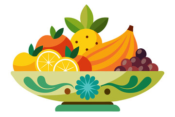 Elegant Decorative Fruit Bowl Centerpiece with Bananas, Oranges, and Grapes