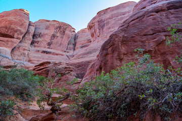 Detail of the sandstone geology of the surronding fins that make up Sand Dune Arch in Arches...