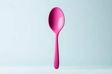 Bright Pink Spoon with a Smooth Finish Against a Light Blue Background, Perfect for Kitchen Decor and Culinary Photography, Ideal for Food-Related Projects and Ads