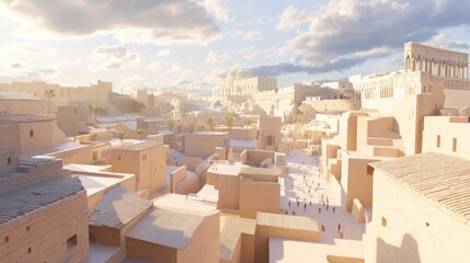 Ancient Echoes in Modern Cityscape: 3D Render of Harmonious Roman Urban Blend