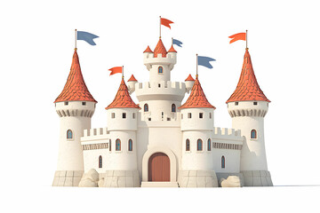 Obraz premium Enchanting Fantasy Castle with Colorful Flags and Towering Turrets Perfect for Imaginative Play and Creative Designs in Children's Stories and s