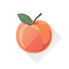 Simple flat 2D illustration of a peach isolated on a white background, vector 2D design, icon, flat 2d fruit set