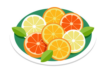 Decorative Plate of Neatly Sliced Assorted Citrus Fruits A Colorful Display of Freshness