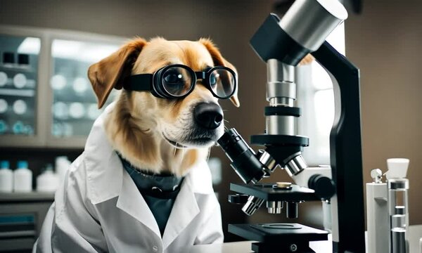 Scientific dog in the laboratory.