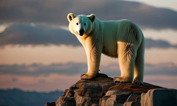 Polar bear on top of a mountain.