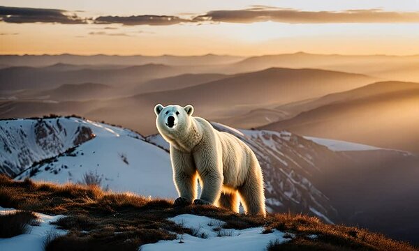 Polar bear on top of a mountain.