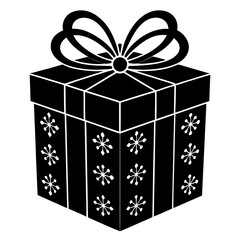 Christmas gift box with  ribbon and snowflake patterns on a white background