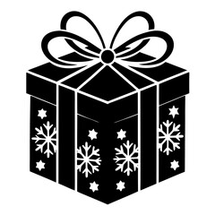 Christmas gift box with  ribbon and snowflake patterns on a white background