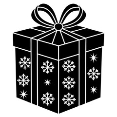 Christmas gift box with  ribbon and snowflake patterns on a white background